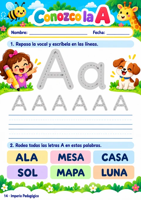 Actividad para reconocer y escribir vocales